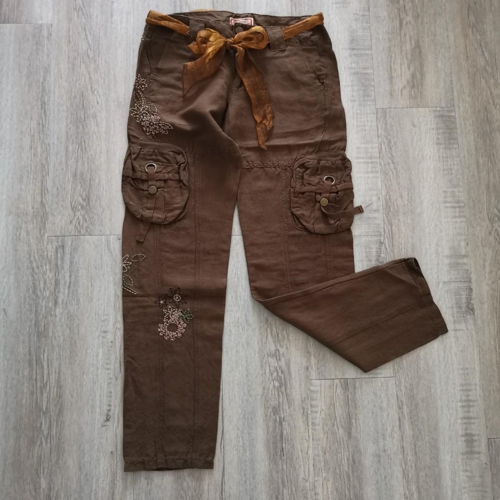 Linen embroidery pants